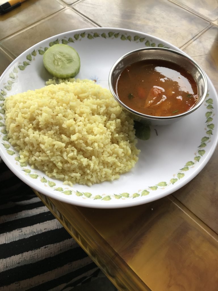 Nepali dishes of food with rice