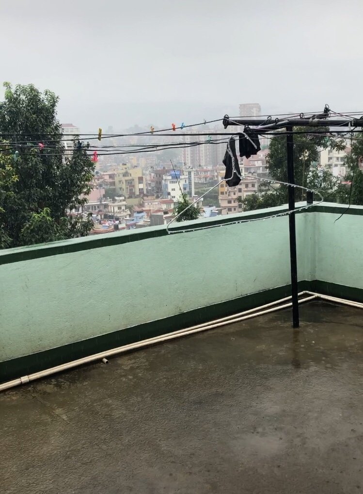 Balcony in rain bad weather in Asia