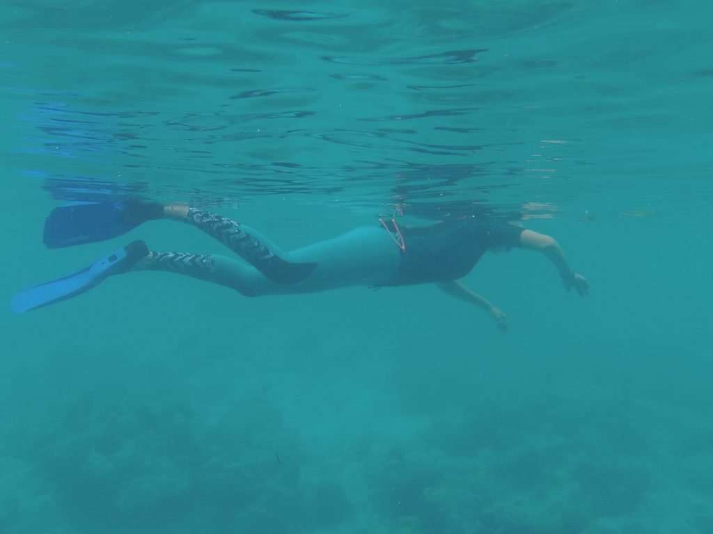 Jayne in sea snorkelling in Maldives