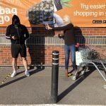 Jayne outside supermarket with supermarket trolley